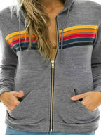 Full Size Striped Zip-Up Hoodie Plus Size THRIXINE