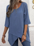 Cotton Linen Round-neck Irregular Shirt Half Sleeve Shirt Lootquake LLC