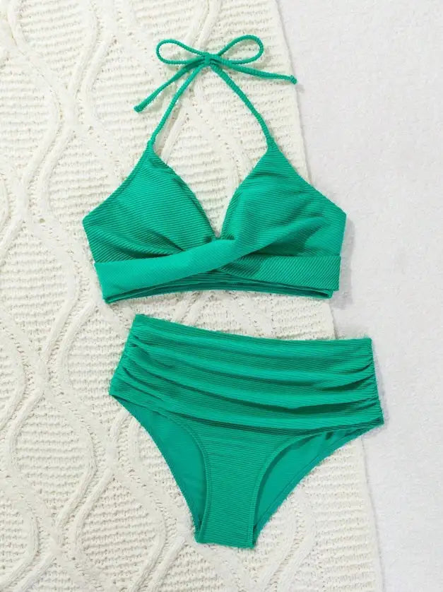 Women's Two-piece Casual Swimsuit P245 Green - SJB-DIAMOND ELITES