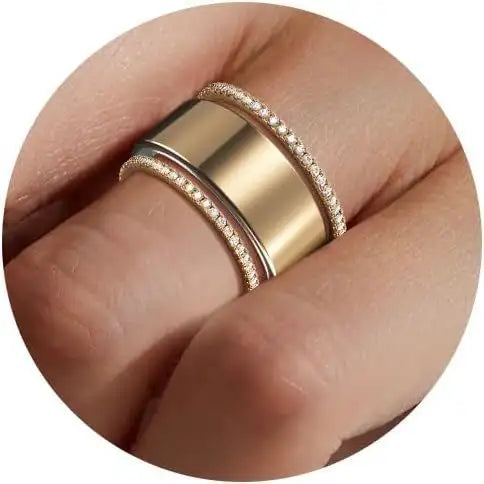 Glossy Trim Rhinestone Ring Titanium Steel