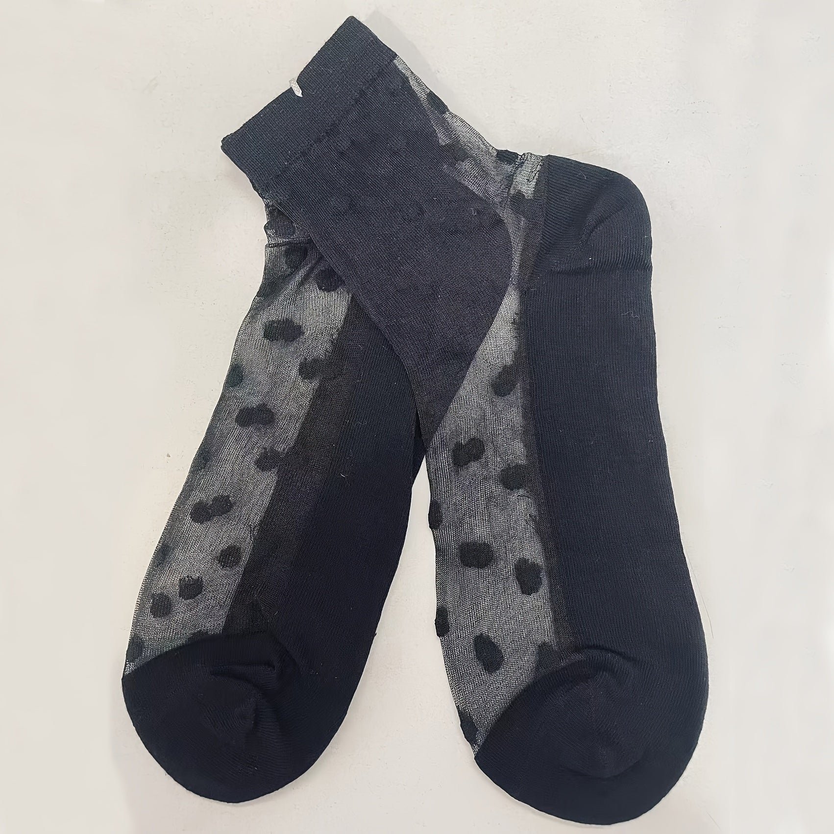 Contrast Mesh Polka Dot Socks, Comfy & Breathable Mid Tube Socks, Women's Stockings & Hosiery Lootquake LLC
