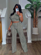 2 Piece Sets Womens Outfits Elegant Stretchy Knitted Summer Suit Sexy Sleeveless Top and Pant Suit Wholesale Dropshipping Purplish Diva
