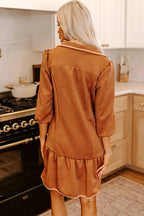 Desert Gold  Quarter Zip Collar Bracelet Sleeve Textured Mini Dress