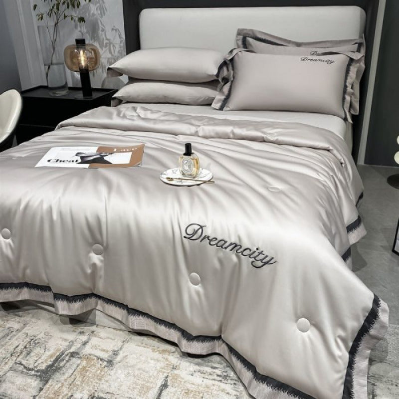 Tencel Summer Cooling Ice Silk Summer Quilt Airable Cover Four-piece Set Pi-Mart