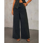 KADUWAKI Slim Denim Waistcoat Jeans 2pc Women Elegant Single Breasted O Neck Vest Wide Leg Pants Spring Lady High Street Outfits Purplish Diva