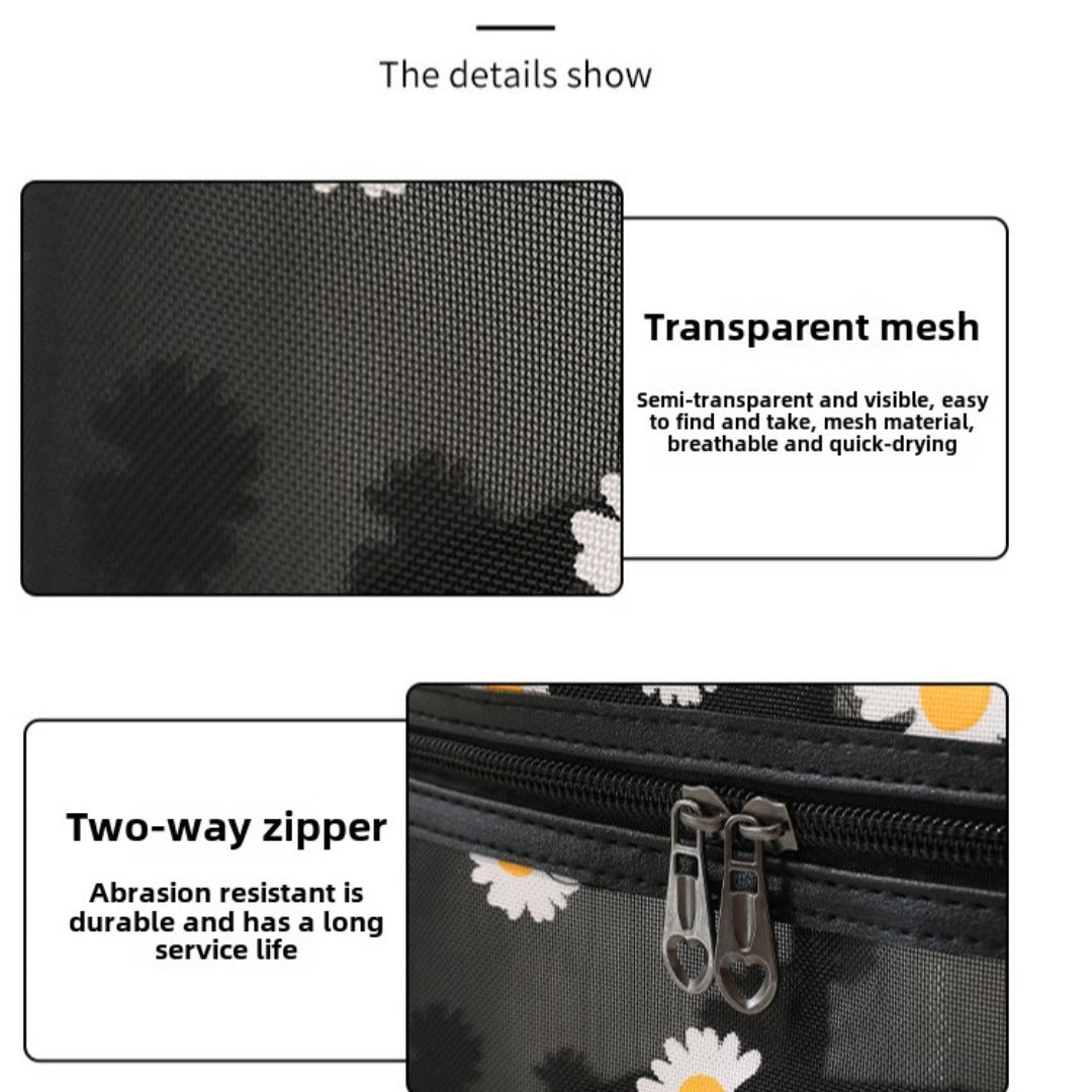 Mesh Cosmetic Bag, Small Daisy Beach Wash Bag, Travel Women's Simple Storage Bag, Go Out Portable Mesh Shower Tote Bag, - SJB-DIAMOND ELITES