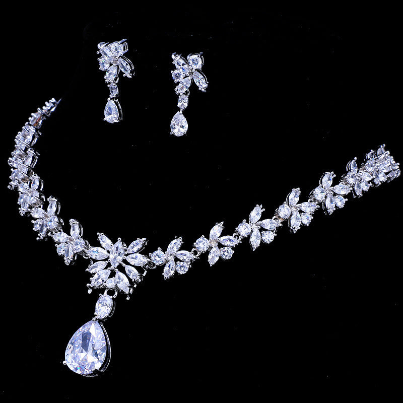 Exquisite Zircon Necklace Earring Set Pi-Mart