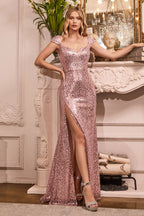 Cap Sleeve Sequin Gown Purplish Diva