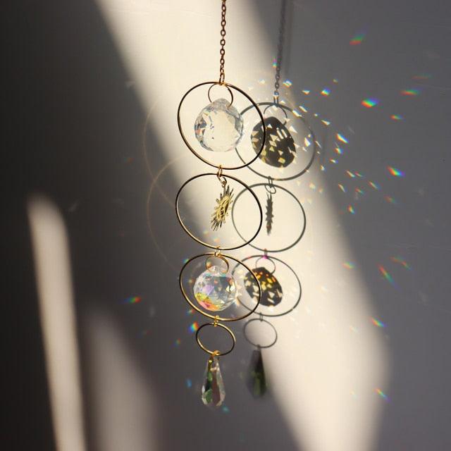Chandelier Crystal Wind Chime Pendant Metallic Hoop Moon Rainbow Maker Sun Hanging Drop Crystal For Window Curtains Home Decor Gifts Photography Prop Stevvex