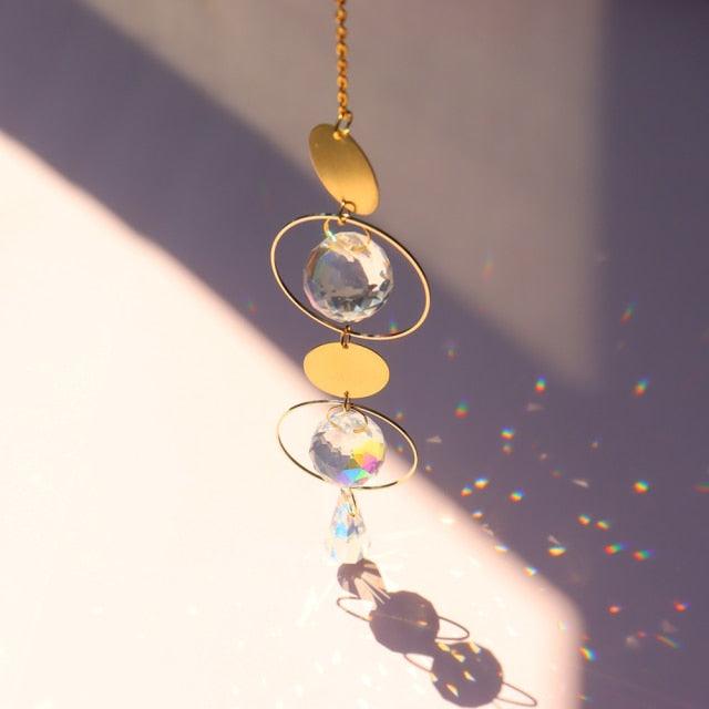 Chandelier Crystal Wind Chime Pendant Metallic Hoop Moon Rainbow Maker Sun Hanging Drop Crystal For Window Curtains Home Decor Gifts Photography Prop Stevvex