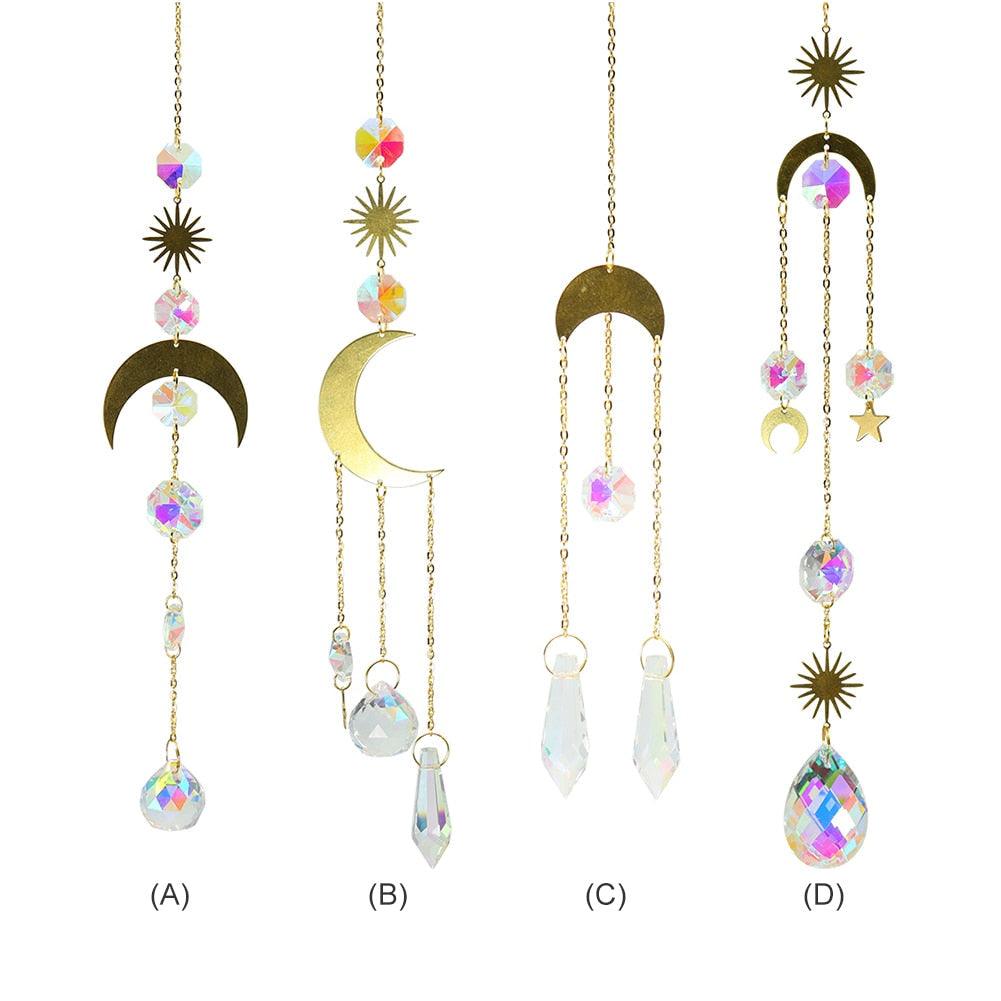 Chandelier Crystal Wind Chime Pendant Metallic Hoop Moon Rainbow Maker Sun Hanging Drop Crystal For Window Curtains Home Decor Gifts Photography Prop Stevvex
