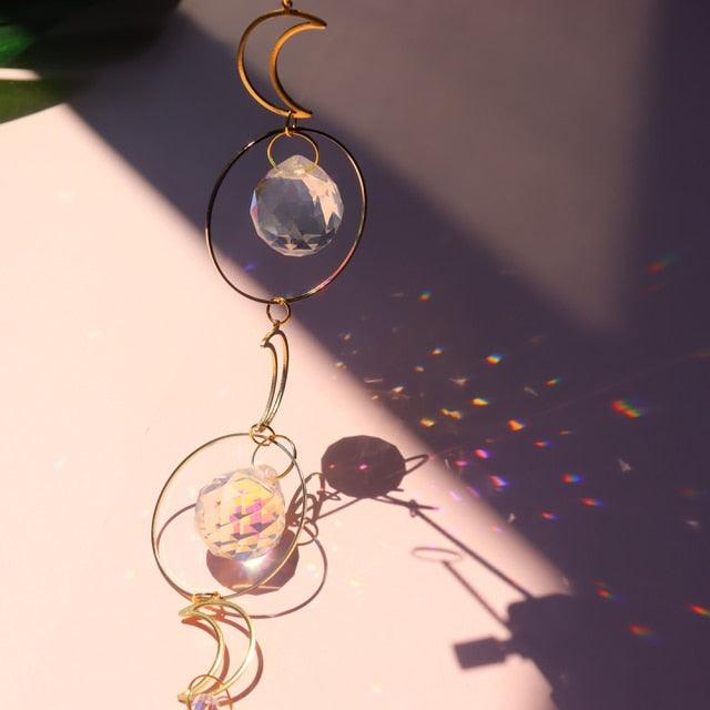 Chandelier Crystal Wind Chime Pendant Metallic Hoop Moon Rainbow Maker Sun Hanging Drop Crystal For Window Curtains Home Decor Gifts Photography Prop Stevvex