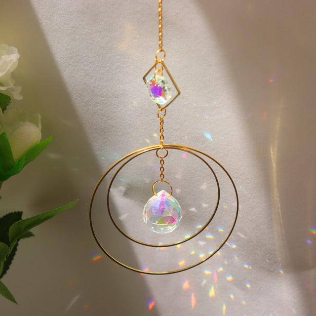 Chandelier Crystal Wind Chime Pendant Metallic Hoop Moon Rainbow Maker Sun Hanging Drop Crystal For Window Curtains Home Decor Gifts Photography Prop Stevvex