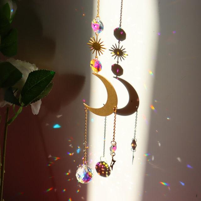 Chandelier Crystal Wind Chime Pendant Metallic Hoop Moon Rainbow Maker Sun Hanging Drop Crystal For Window Curtains Home Decor Gifts Photography Prop Stevvex