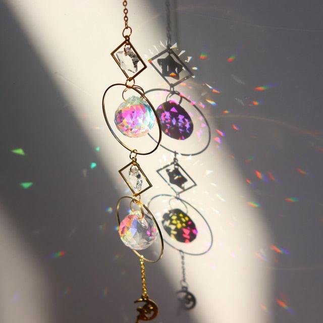 Chandelier Crystal Wind Chime Pendant Metallic Hoop Moon Rainbow Maker Sun Hanging Drop Crystal For Window Curtains Home Decor Gifts Photography Prop Stevvex