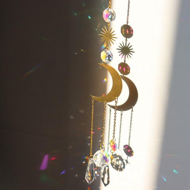 Chandelier Crystal Wind Chime Pendant Metallic Hoop Moon Rainbow Maker Sun Hanging Drop Crystal For Window Curtains Home Decor Gifts Photography Prop Stevvex