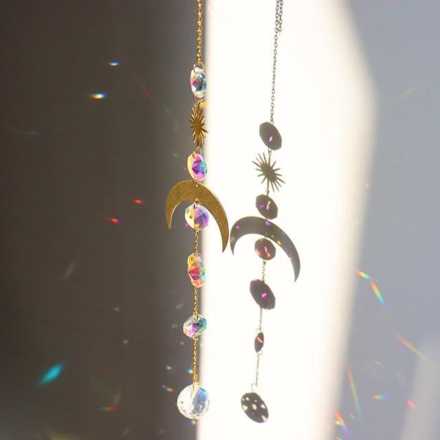 Chandelier Crystal Wind Chime Pendant Metallic Hoop Moon Rainbow Maker Sun Hanging Drop Crystal For Window Curtains Home Decor Gifts Photography Prop Stevvex