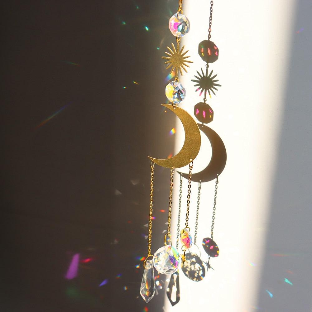 Chandelier Crystal Wind Chime Pendant Metallic Hoop Moon Rainbow Maker Sun Hanging Drop Crystal For Window Curtains Home Decor Gifts Photography Prop Stevvex