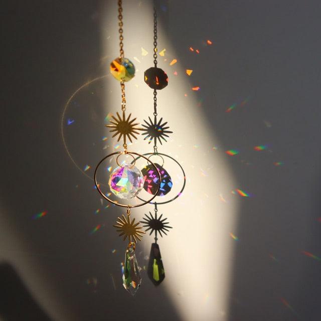 Chandelier Crystal Wind Chime Pendant Metallic Hoop Moon Rainbow Maker Sun Hanging Drop Crystal For Window Curtains Home Decor Gifts Photography Prop Stevvex