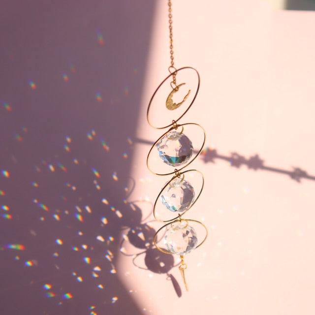 Chandelier Crystal Wind Chime Pendant Metallic Hoop Moon Rainbow Maker Sun Hanging Drop Crystal For Window Curtains Home Decor Gifts Photography Prop Stevvex