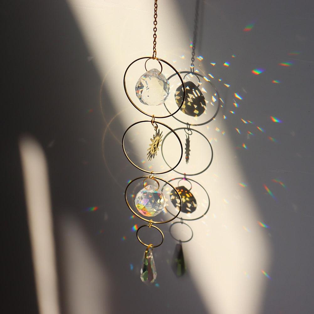 Chandelier Crystal Wind Chime Pendant Metallic Hoop Moon Rainbow Maker Sun Hanging Drop Crystal For Window Curtains Home Decor Gifts Photography Prop Stevvex