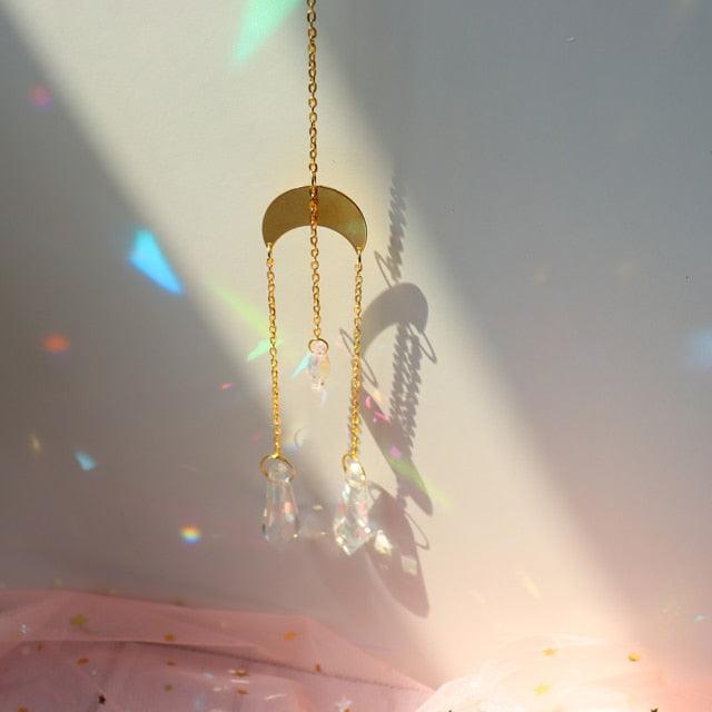 Chandelier Crystal Wind Chime Pendant Metallic Hoop Moon Rainbow Maker Sun Hanging Drop Crystal For Window Curtains Home Decor Gifts Photography Prop Stevvex