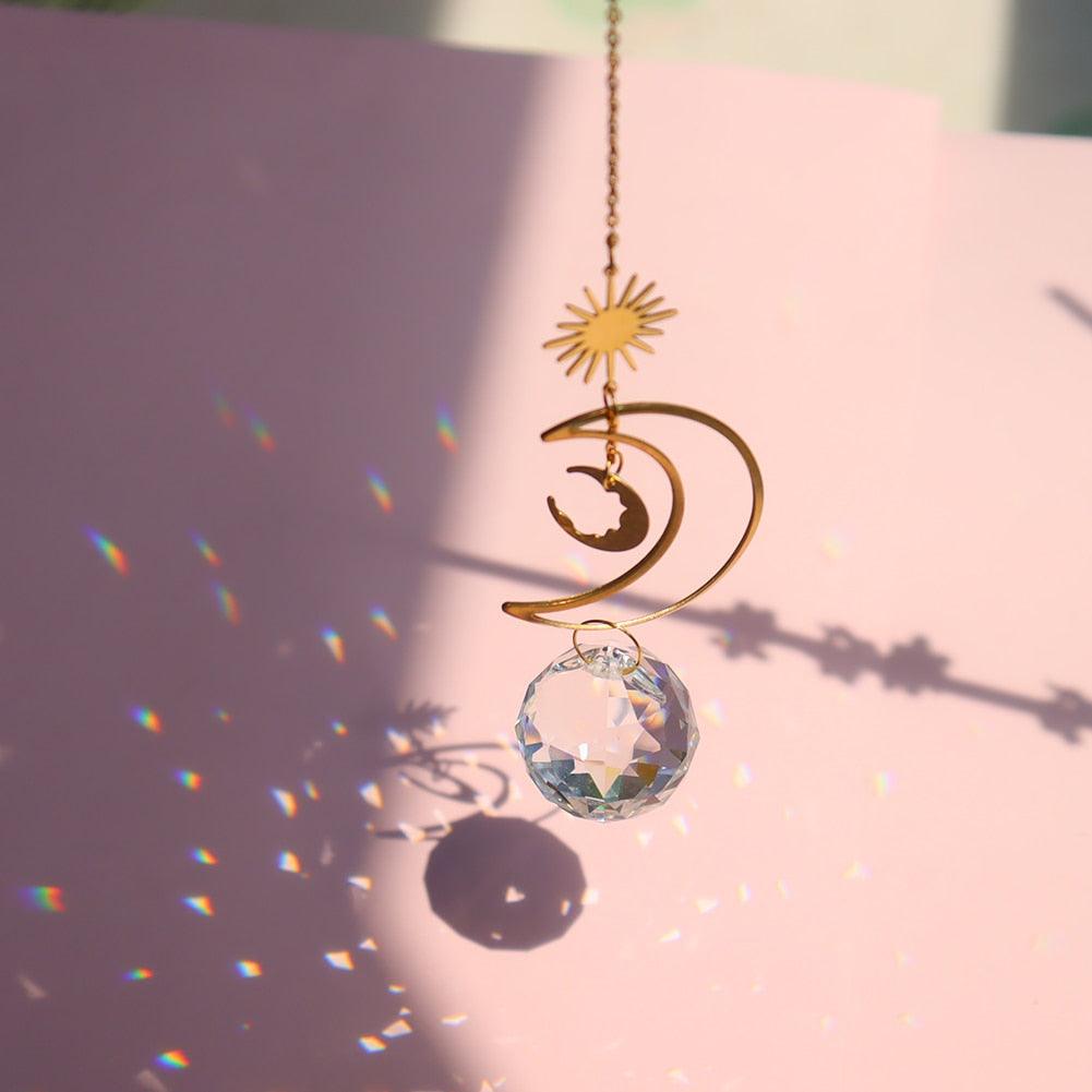 Chandelier Crystal Wind Chime Pendant Metallic Hoop Moon Rainbow Maker Sun Hanging Drop Crystal For Window Curtains Home Decor Gifts Photography Prop Stevvex
