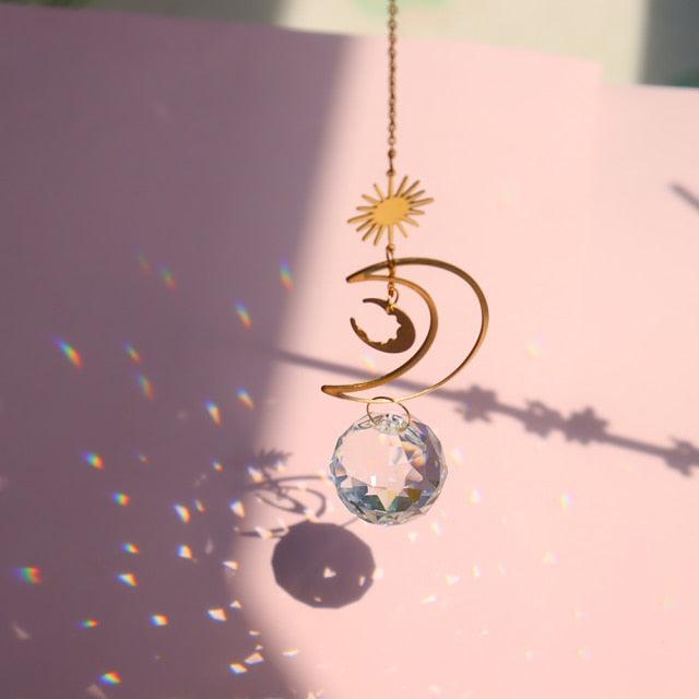 Chandelier Crystal Wind Chime Pendant Metallic Hoop Moon Rainbow Maker Sun Hanging Drop Crystal For Window Curtains Home Decor Gifts Photography Prop Stevvex