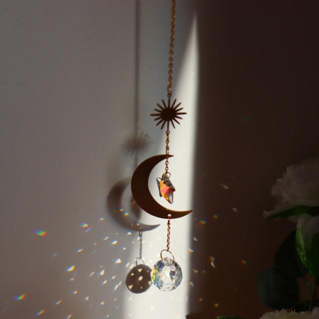 Chandelier Crystal Wind Chime Pendant Metallic Hoop Moon Rainbow Maker Sun Hanging Drop Crystal For Window Curtains Home Decor Gifts Photography Prop Stevvex