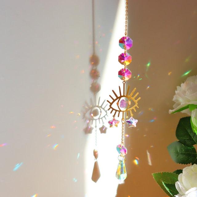 Chandelier Crystal Wind Chime Pendant Metallic Hoop Moon Rainbow Maker Sun Hanging Drop Crystal For Window Curtains Home Decor Gifts Photography Prop Stevvex