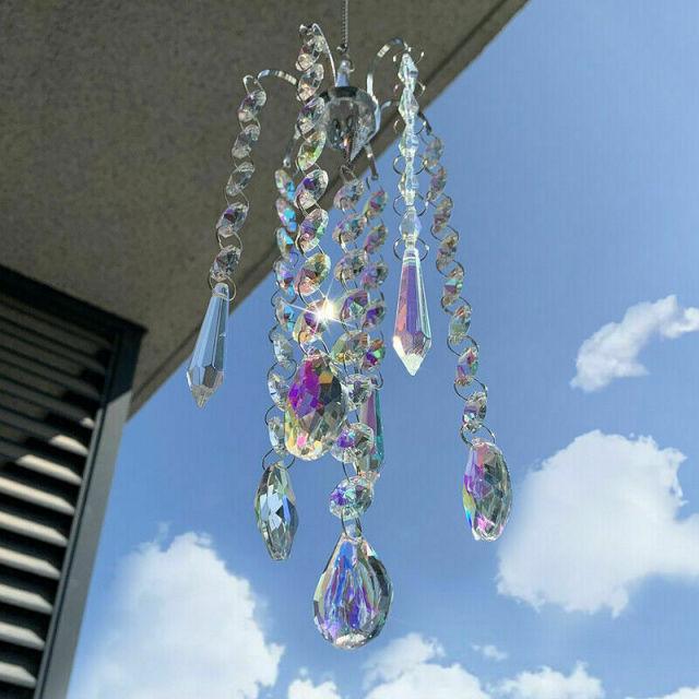 Chandelier Wind Chimes Ab Coating Crystal Prisms Hanging Sun Catcher Rainbow Chaser Crystals Ball Prisms  Window Curtains Pendant Home Decor Gifts Garden Patio Yard Stevvex