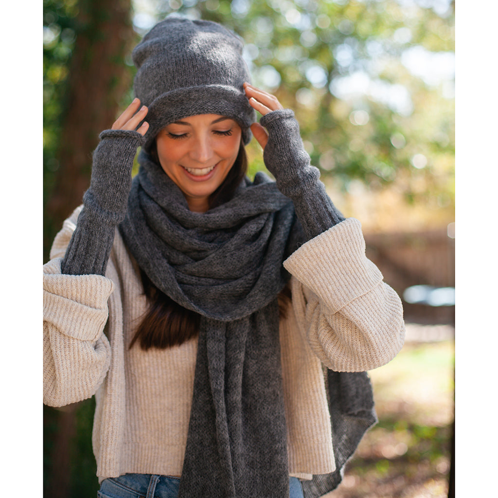 Charcoal Alpaca Knit Slouchy Beanie - Soft Warm Eco-Friendly Winter Hat BandsCo Straps