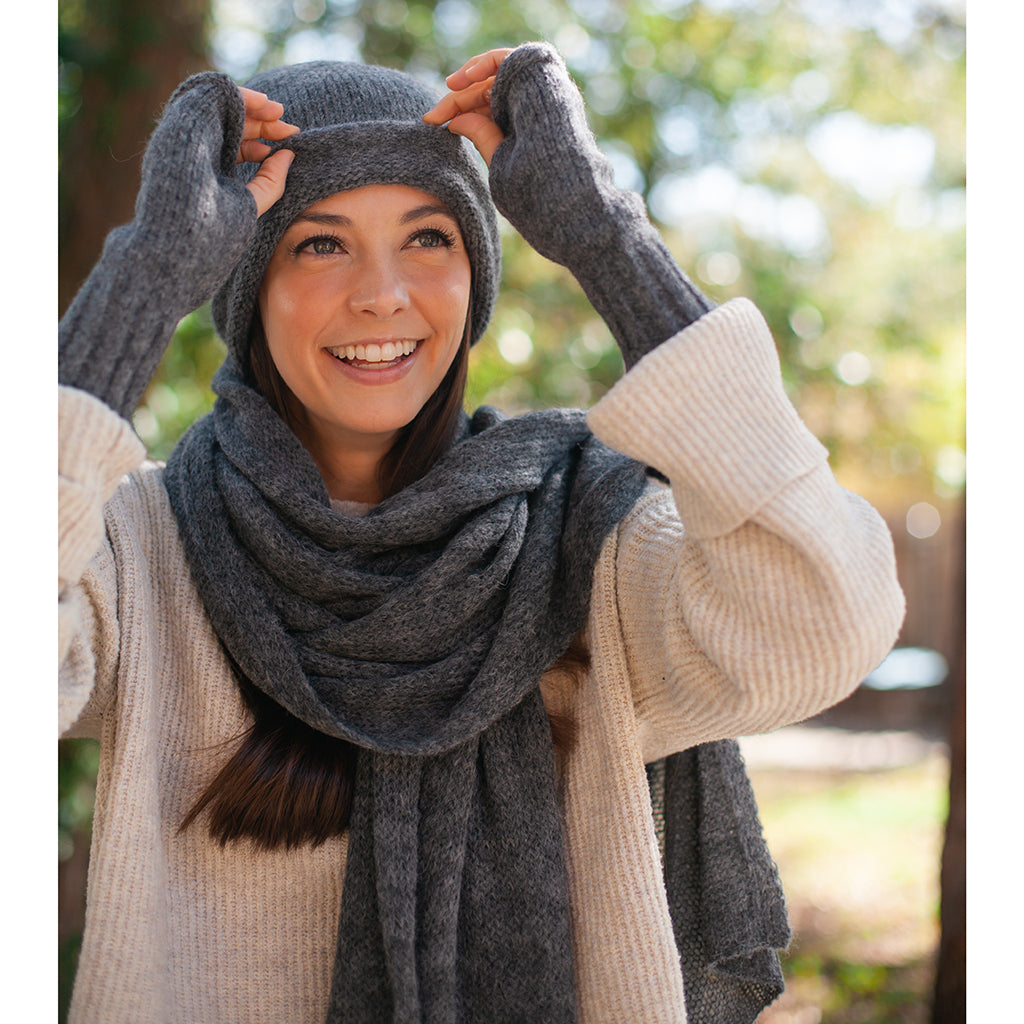 Charcoal Alpaca Knit Slouchy Beanie - Soft Warm Eco-Friendly Winter Hat BandsCo Straps