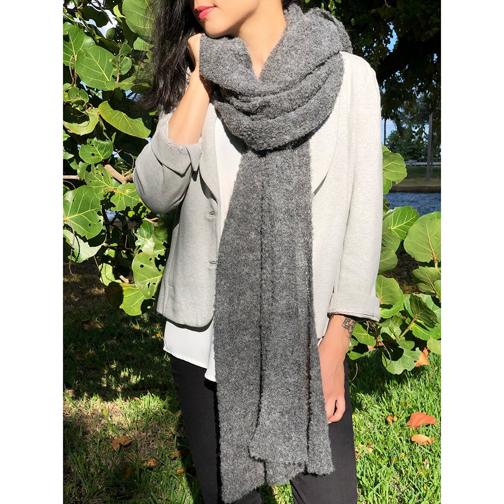 Charcoal Alpaca Scarf Oversized Ultra Plush Lightweight Warm Soft Thermal Wrap BandsCo Straps