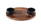 Charcuterie Serving Board 12x15 With 2 Black Ceramic Bowls And Acacia Wood Lids BandsCo Straps