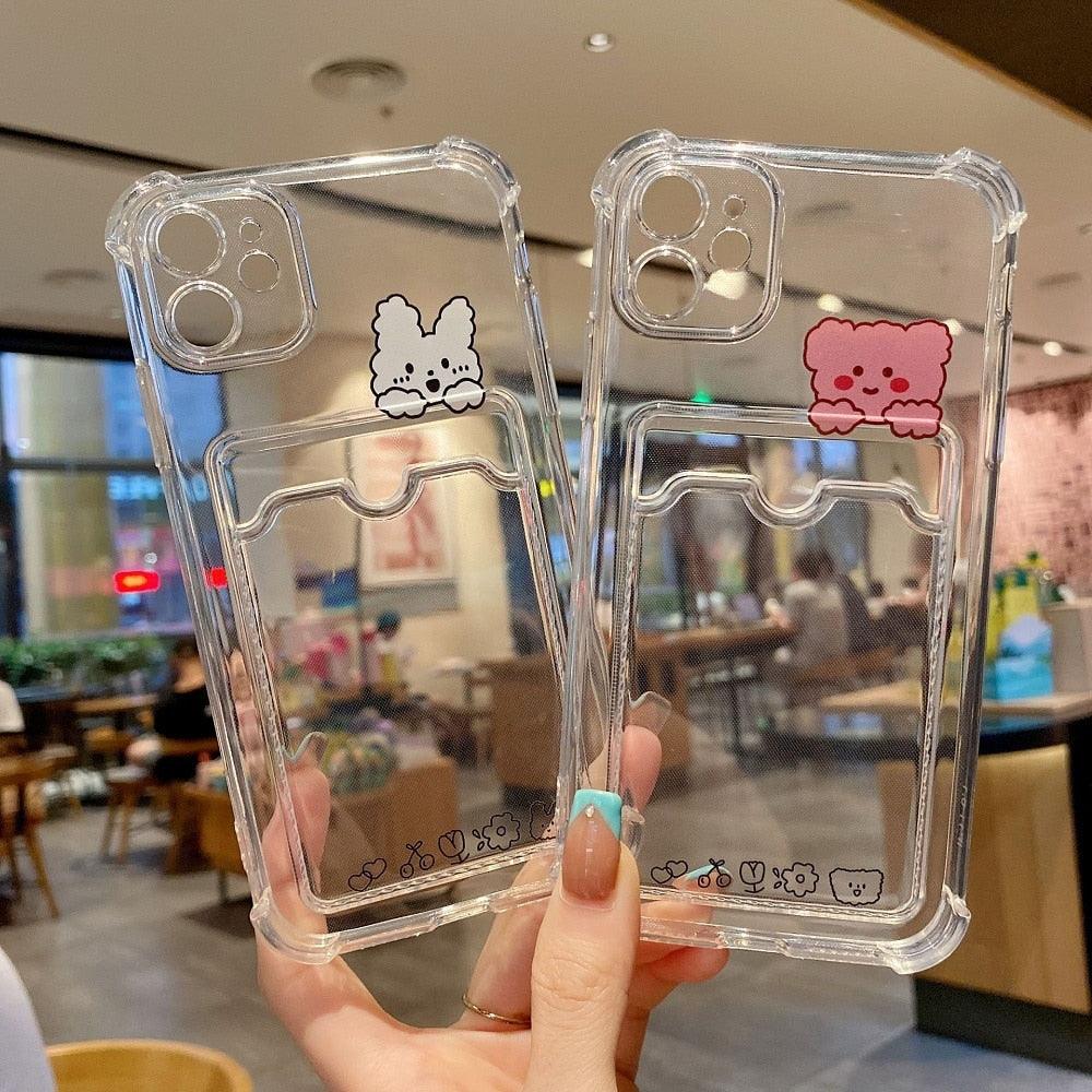 Charming Card Phone Case For iPhone 14 13 12 11 Pro Max 7 8 Plus X XR XS Max Transparent Wallet Soft Bumper Back Cover Funny Couple Transparent Soft iphone Cover Stevvex