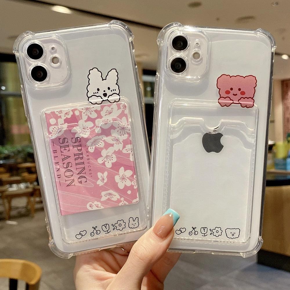 Charming Card Phone Case For iPhone 14 13 12 11 Pro Max 7 8 Plus X XR XS Max Transparent Wallet Soft Bumper Back Cover Funny Couple Transparent Soft iphone Cover Stevvex