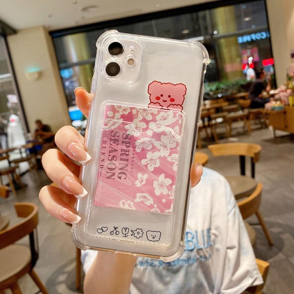 Charming Card Phone Case For iPhone 14 13 12 11 Pro Max 7 8 Plus X XR XS Max Transparent Wallet Soft Bumper Back Cover Funny Couple Transparent Soft iphone Cover Stevvex