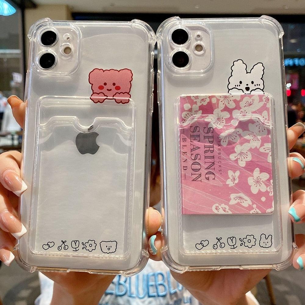 Charming Card Phone Case For iPhone 14 13 12 11 Pro Max 7 8 Plus X XR XS Max Transparent Wallet Soft Bumper Back Cover Funny Couple Transparent Soft iphone Cover Stevvex