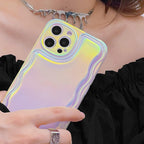 Charming Heart Wavy Case For iPhone 11 12 13 14 Pro Max XS Max XR X Holographic Rainbow Soft Air Cushion Shockproof Cover Reflection Purple Pink Case for iPhone Gradient Back Cover Stevvex