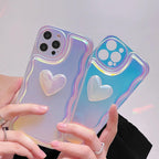 Charming Heart Wavy Case For iPhone 11 12 13 14 Pro Max XS Max XR X Holographic Rainbow Soft Air Cushion Shockproof Cover Reflection Purple Pink Case for iPhone Gradient Back Cover Stevvex