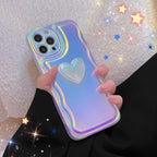 Charming Heart Wavy Case For iPhone 11 12 13 14 Pro Max XS Max XR X Holographic Rainbow Soft Air Cushion Shockproof Cover Reflection Purple Pink Case for iPhone Gradient Back Cover Stevvex