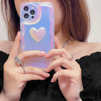 Charming Heart Wavy Case For iPhone 11 12 13 14 Pro Max XS Max XR X Holographic Rainbow Soft Air Cushion Shockproof Cover Reflection Purple Pink Case for iPhone Gradient Back Cover Stevvex