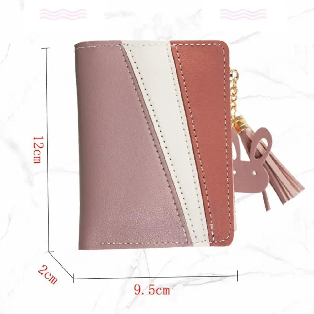Charming Hit Color Short Tassels Wallets,Bags Zipper PU Leather, Card Holder, Pendant Coin Purse, Card Cash Clutch For Women And Girls Stevvex