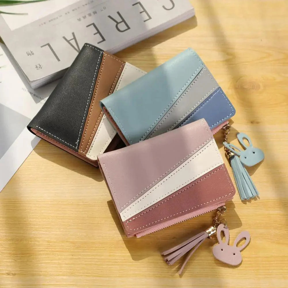 Charming Hit Color Short Tassels Wallets,Bags Zipper PU Leather, Card Holder, Pendant Coin Purse, Card Cash Clutch For Women And Girls Stevvex