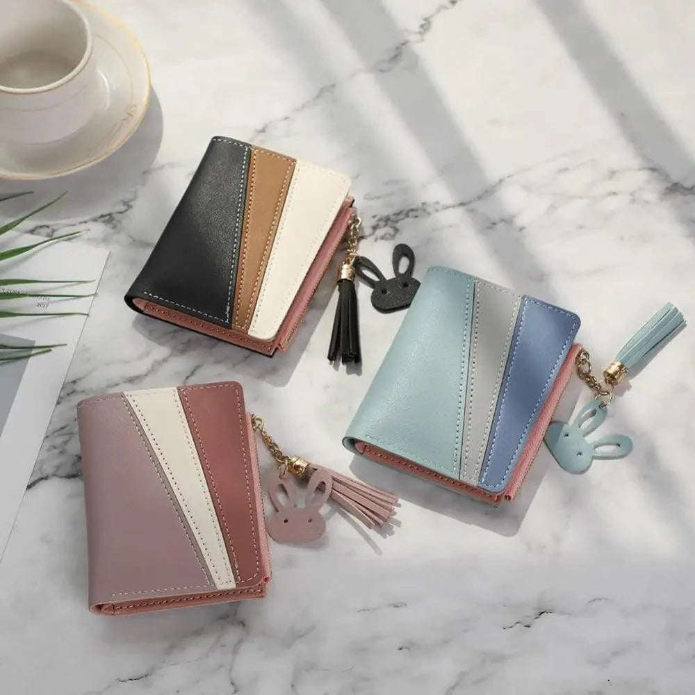 Charming Hit Color Short Tassels Wallets,Bags Zipper PU Leather, Card Holder, Pendant Coin Purse, Card Cash Clutch For Women And Girls Stevvex