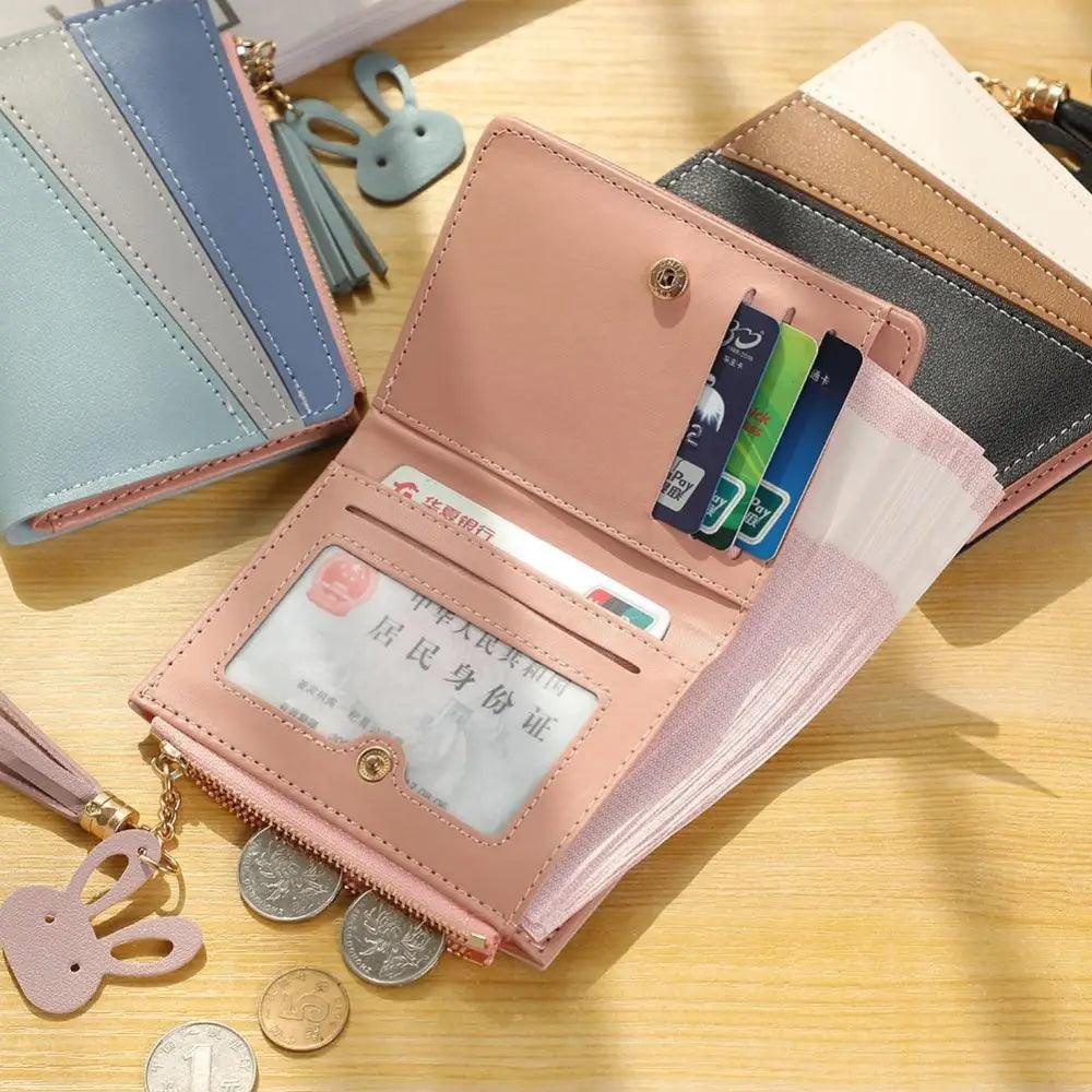 Charming Hit Color Short Tassels Wallets,Bags Zipper PU Leather, Card Holder, Pendant Coin Purse, Card Cash Clutch For Women And Girls Stevvex
