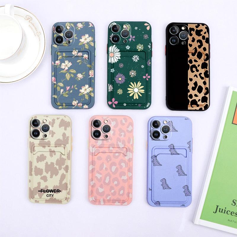 Charming Silicone Soft Anti-Scratch Cases For iPhone 13 Pro Max Case Silicone Wallet Card Holder Cover For iPhone 13 Mini 13ProMax 13Pro Flower Butterfly Beautiful Design Card Holder iPhone Case Stevvex