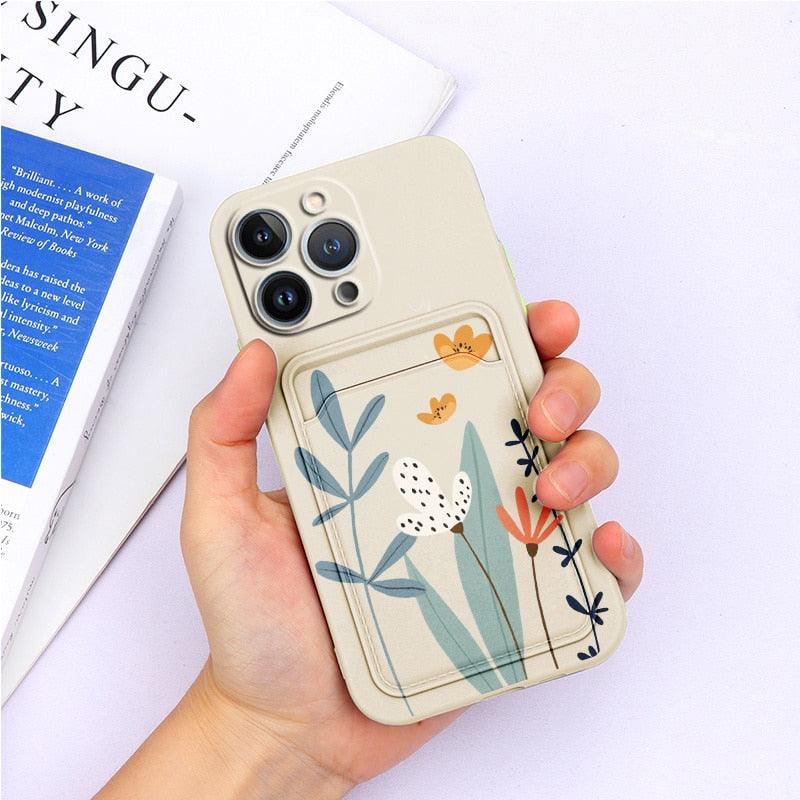 Charming Silicone Soft Anti-Scratch Cases For iPhone 13 Pro Max Case Silicone Wallet Card Holder Cover For iPhone 13 Mini 13ProMax 13Pro Flower Butterfly Beautiful Design Card Holder iPhone Case Stevvex