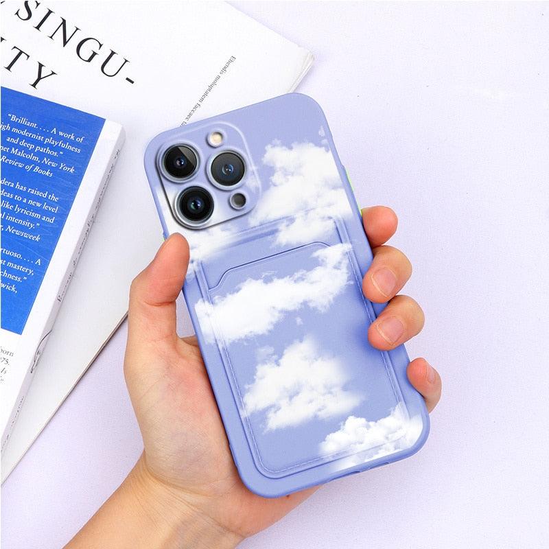 Charming Silicone Soft Anti-Scratch Cases For iPhone 13 Pro Max Case Silicone Wallet Card Holder Cover For iPhone 13 Mini 13ProMax 13Pro Flower Butterfly Beautiful Design Card Holder iPhone Case Stevvex